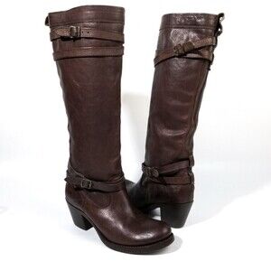 FRYE Jane Heritage Buckle Strap Knee High Western Riding Boots Horse Girl Brown